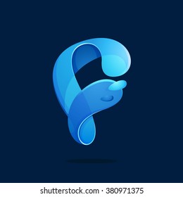 F letter with water waves and drops. Font style, vector design template elements for your ecology application or corporate identity.