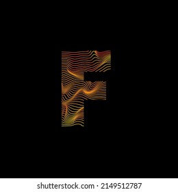 F Buchstabenschlange. F Brief mit Bewegung Welle. Alphabet Logo mit bunten, verdrehten Linien. Kreative Vektorgrafik mit Zebra, Meer, Druck und gewellten Mustern.