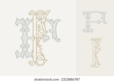 F letter wedding monogram creator kit. Elegant historical style alphabet for party invitations. This set includes Wide and Narrow capitals for your own emblem. Find full set in my profile.