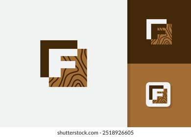 f letra madeira logotipo design vetor modelo