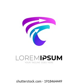 F logo and arrow design combination template, Play 3d colorful logos