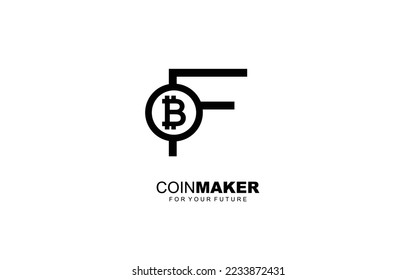 F logo BITCOIN for identity. CRYPTO CURRENCY template vector illustration for your brand.