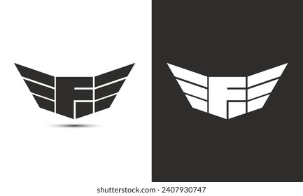 Logo de F en blanco y negro con alas y escudo 