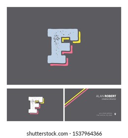 F logo bold letter design with business card template
