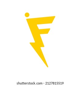 F logo concept with lightning in yellow color. Alphabet monogram logo for product, brand, apps, company, and organization.