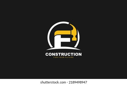 F logo construction vector for woodworking company. initial letter hammer template vector illustration for your brand.