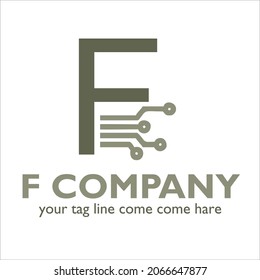Diseño del logotipo F sobre el tema de la tecnología