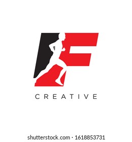 F logo design vector icon, human series is running away