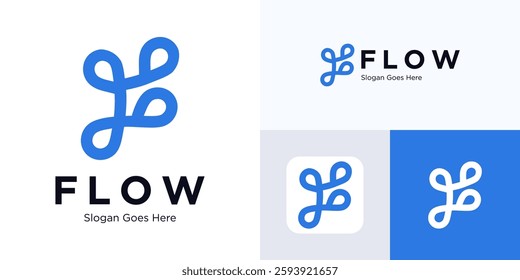 F logo design vector template, Initial letter F combination with shape monoline style monogram, Simple modern with flowing lines, Letter F fluid flow connection technology vector design for identity.