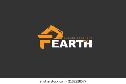 F logo excavator for construction company. Heavy equipment template vector illustration for your brand.