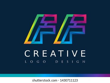 F F Logo. FF Letter Design Vector with Magenta blue and green yellow color.