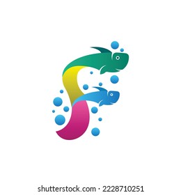 Logo de F y diseño de peces
