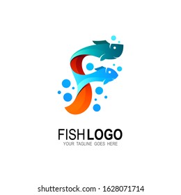 F logo and fish design combination with babble icon