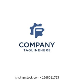 F logo initial letter design template vector inside gear shape design concept