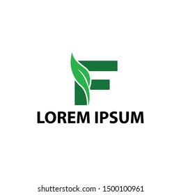 F logo inspiration with leaf vector illustration