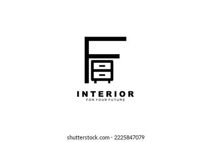 F logotipo interior para la empresa de construcción. ilustración vectorial de plantilla de propiedades para su marca.