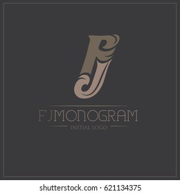 F logo. F and J letter design vector initial Monogram Icon.Ethnic style logo illustration.