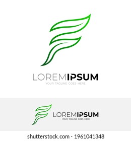 F logo and leaf design nature, line style logos, green