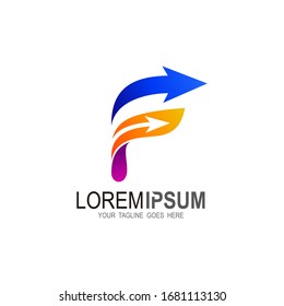 Logotipo F, logotipo Carta f con plantilla de diseño de flecha, iconos de marketing