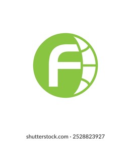 F Logo, Letra F Diseño, Globe Symbol, Global, Internacional, Mundo, Viajes, Red