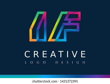 I F Logo. IF Letter Design Vector with Magenta blue and green yellow color.
