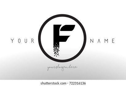 F Logo Letter with Digital Pixel Tech Design Vector and Black Circle Modern Look Vector Illustration.