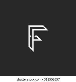 F logo, letter outline black and white monogram, modern mockup hipster FF emblem