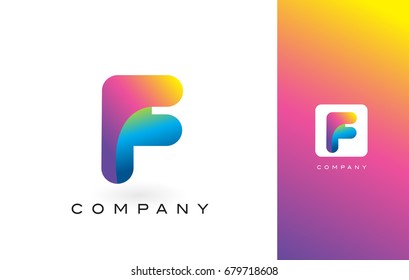 F Logo Letter With Rainbow Vibrant Colors. Colorful Modern Trendy Purple and Magenta Letters Vector Illustration.