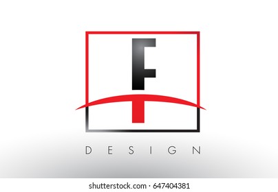F Logo Letters with Red and Black Colors and Swoosh. Creative Letter Design Vector.