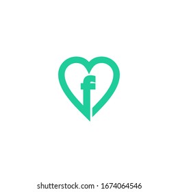 f logo with love icon vector logo