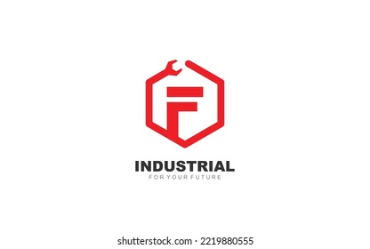 Máquina con logotipo F para identidad. ilustración vectorial de plantilla industrial para su marca.