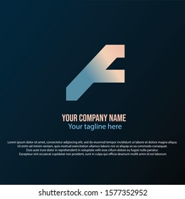 f logo with an oblique shape, color gradient cream, light brown and blue