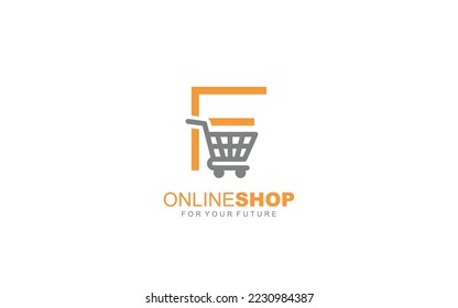 F logo ONLINE SHOP for branding company. trolley template vector illustration for your brand.