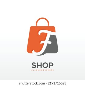 F logo with shop bag design template illustration