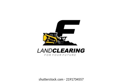 F logo skid steer for construction company. Heavy equipment template vector illustration for your brand.