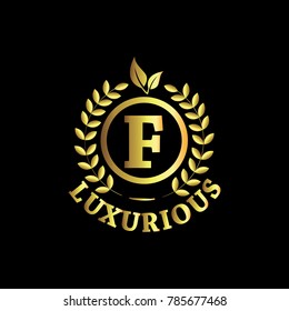 F Luxurious Logo Gold Vector Template Design