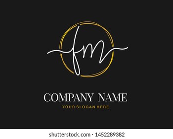 F M FM Initial handwriting logo design with circle. Beautyful design handwritten logo for fashion, team, wedding, luxury logo.