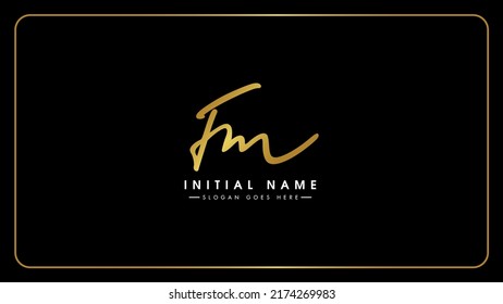 F, M, FM Initial letter logo. Alphabet FM Handwritten Signature logo design. Creative Golden handwriting letters F, M monogram icon.