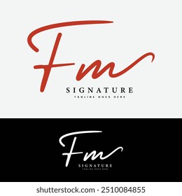 F, M, FM Initial letter logo. Alphabet FM Handwritten Signature logo