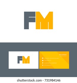 F M joint bold letter design vector with business card template