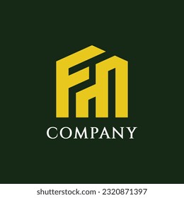 F M Letter House Construction Property Building Modern Monogram Logo