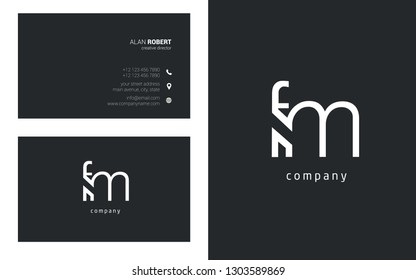 F & M line logo joint letter design with business card template