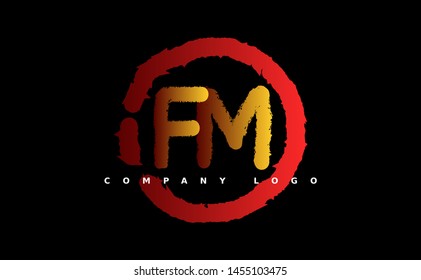 F M Logo. FM Letter Design Vector with red and gold color. grunge style