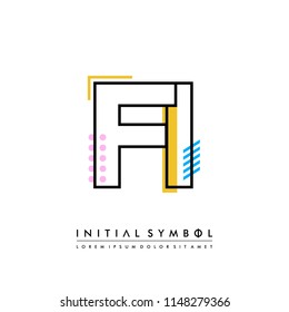 F I Memphis letter style, initial logo template vector full color.