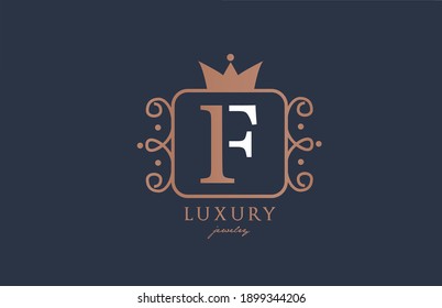 F monogram alphabet letter logo icon in white and blue color. Creative design with king crown for luxury company and business 