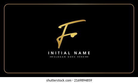 F monogram logo.Signature style typographic icon vector template with script letter f.Lettering sign isolated on dark background.Calligraphic hand drawn alphabet initials.Modern, elegant style.