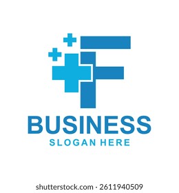 F Monogram with plus medical icon vector design, logotype element for template