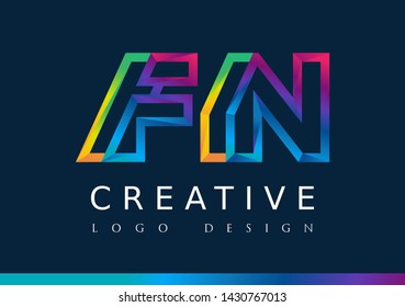 F N Logo. FN Letter Design Vector with Magenta blue and green yellow color.