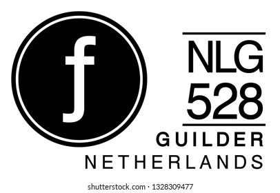 f, NLG, 528, Guilder, Netherlands Banking Currency icon typography logo banner set isolated on background. Abstract concept graphic element. Collection of currency symbols ISO 4217 signs used country
