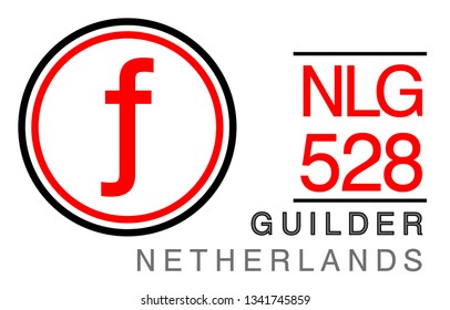 f, NLG, 528, Guilder, Netherlands Banking Currency icon typography logo banner set isolated on background. Abstract concept graphic element. Collection of currency symbols ISO 4217 signs used country